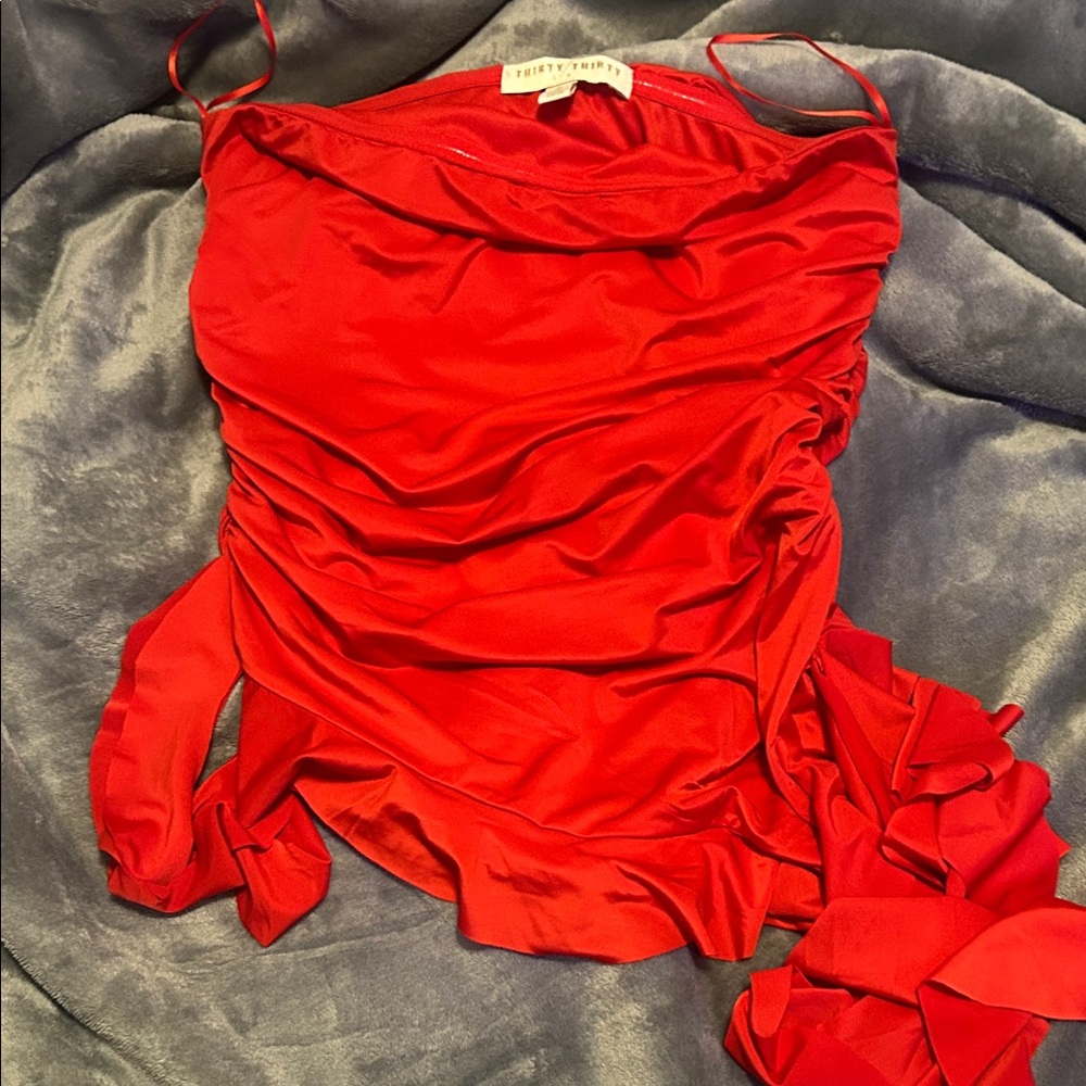 Red tube top with ruffles